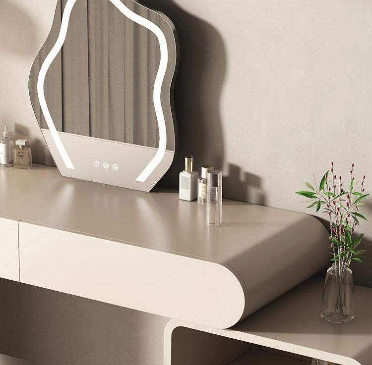 Luxuary vanity set with Cabinet, Adjustable Brightness Mirror and Cushioned Stool - Cozy Furniture & Lifestyle