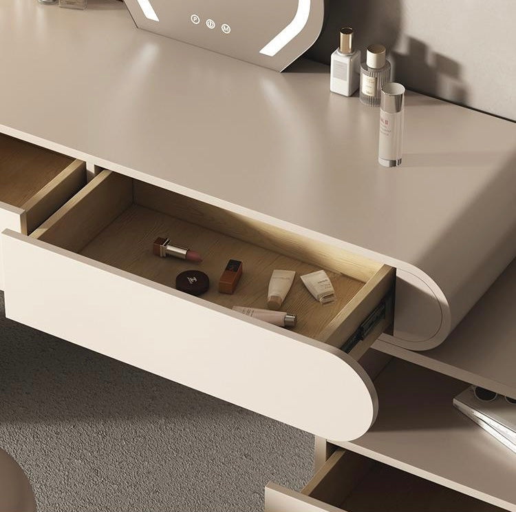 Luxuary vanity set with Cabinet, Adjustable Brightness Mirror and Cushioned Stool - Cozy Furniture & Lifestyle