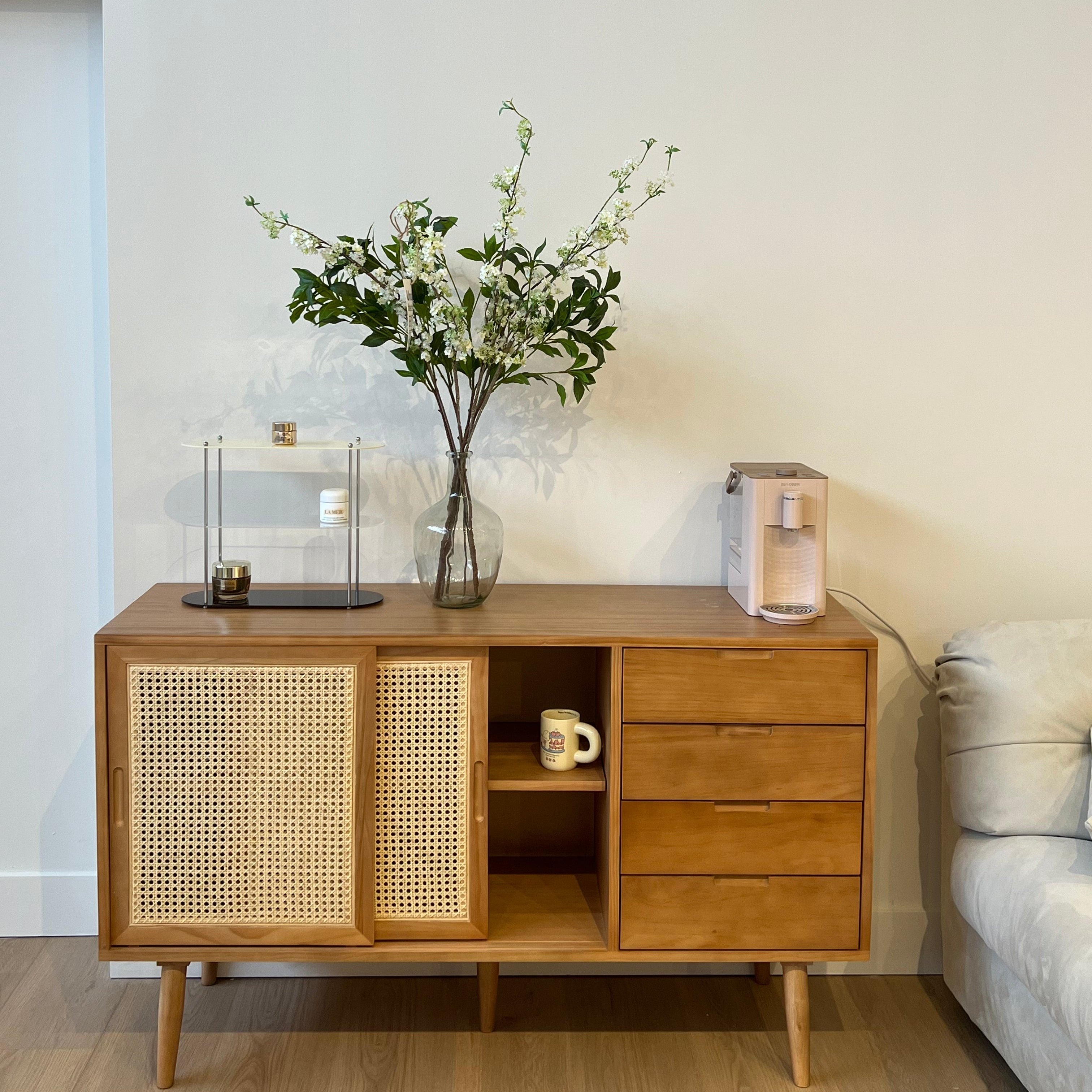 Mid-Century Rattan Craft Sideboard with Drawers - Cozy Furniture & Lifestyle