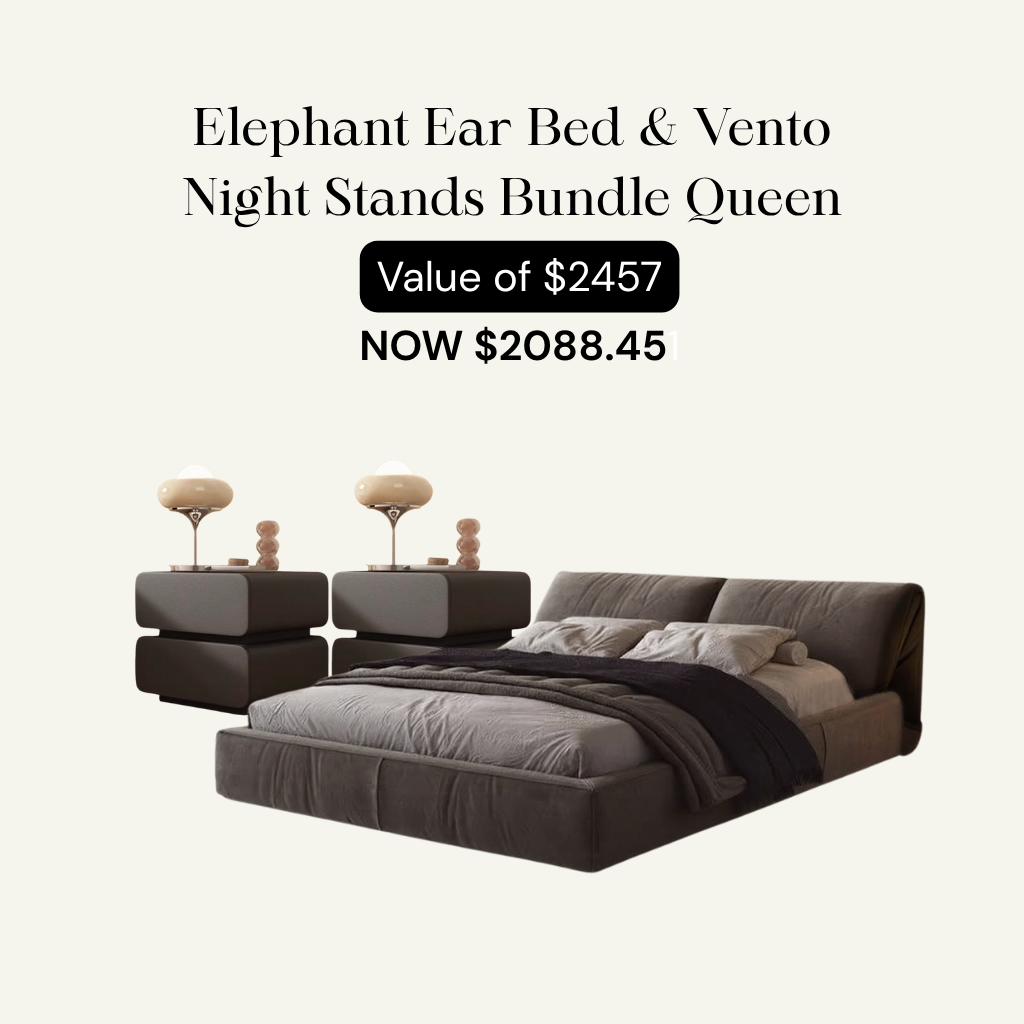 Elephant Ear Bed & Vento Night Stands Bundle - Cozy Furniture & Lifestyle