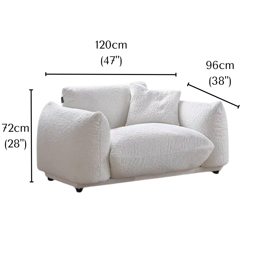 1 seater Loaf Bread Sofa in white back ground with measurements