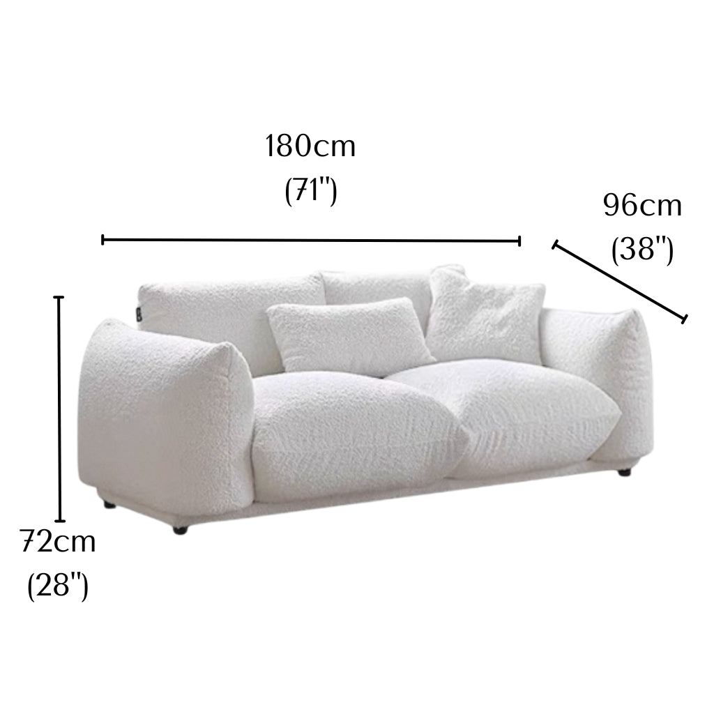 2 seater Loaf Bread Sofa in white background with measurements