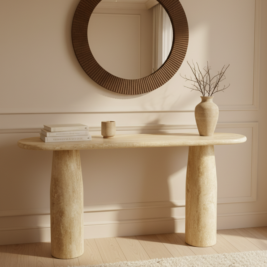 Maelis Natural Travertine Console Table - Cozy Furniture & Lifestyle