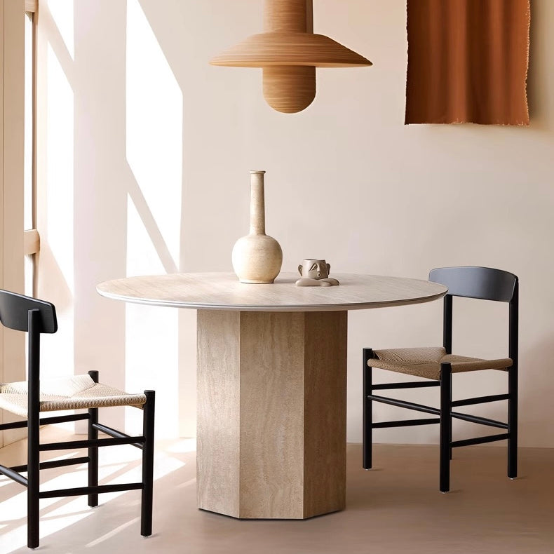 Travertine Sintered Stone Round Dining Table - Cozy Furniture & Lifestyle