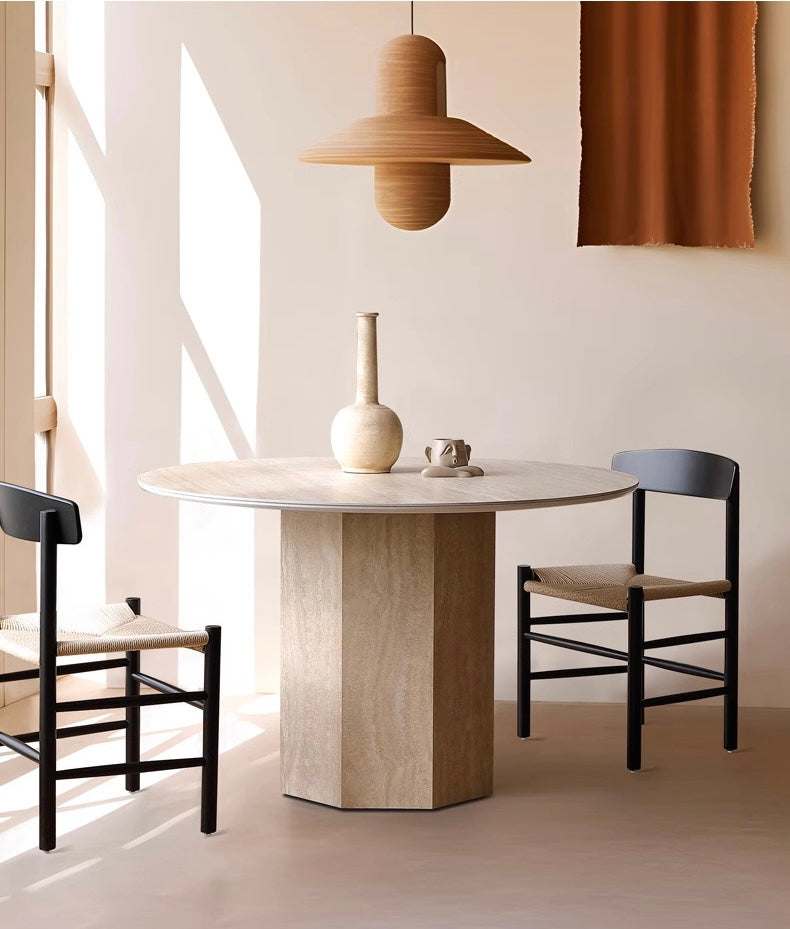 Travertine Sintered Stone Round Dining Table - Cozy Furniture & Lifestyle