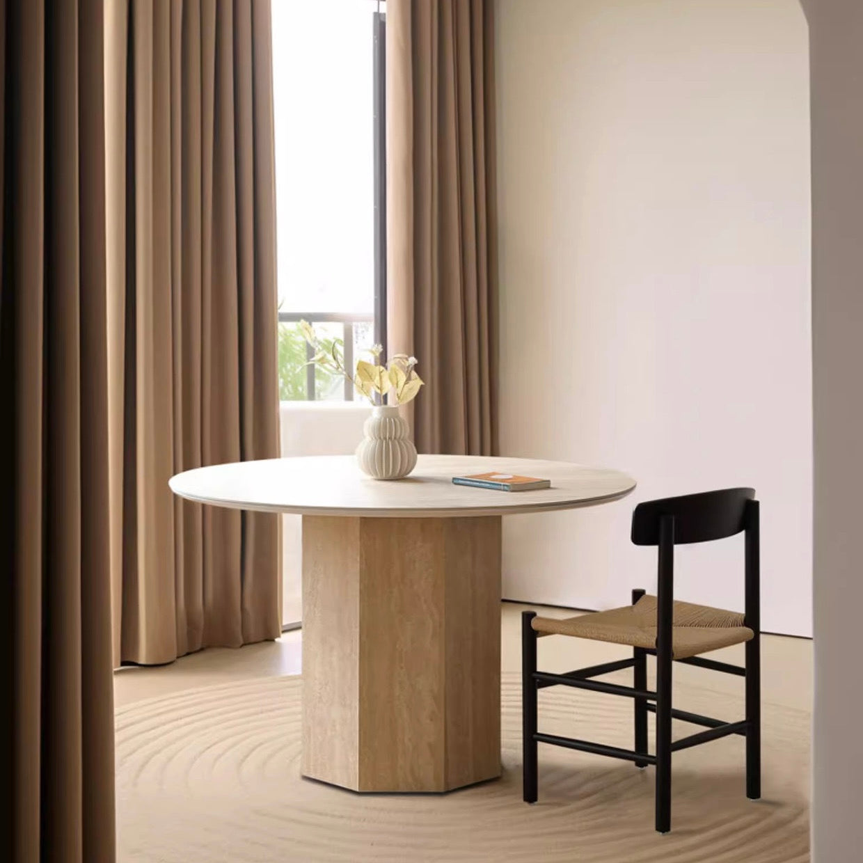 Travertine Sintered Stone Round Dining Table - Cozy Furniture & Lifestyle