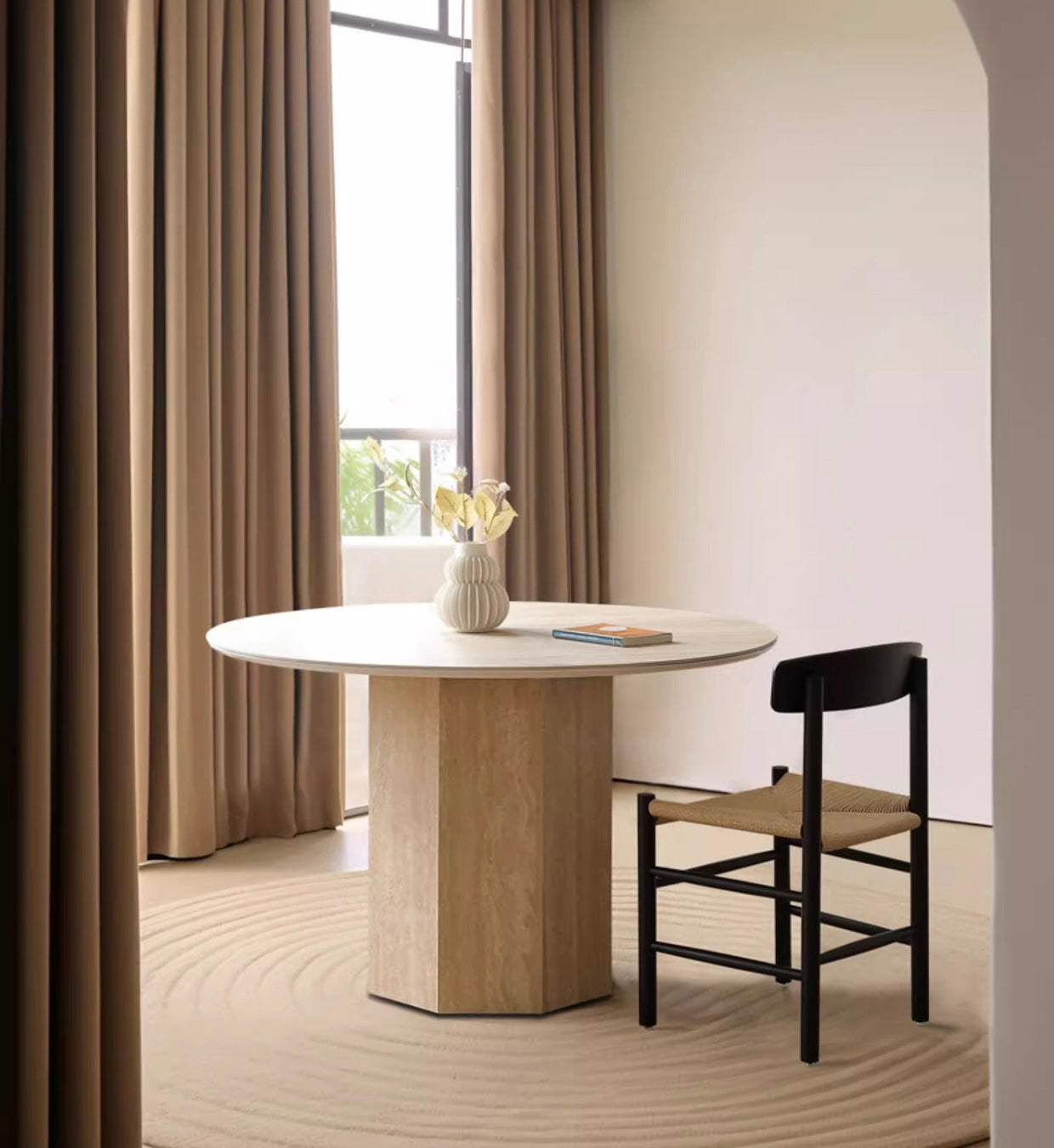 Travertine Sintered Stone Round Dining Table - Cozy Furniture & Lifestyle