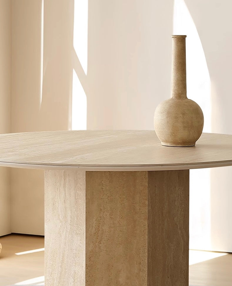 Travertine Sintered Stone Round Dining Table - Cozy Furniture & Lifestyle