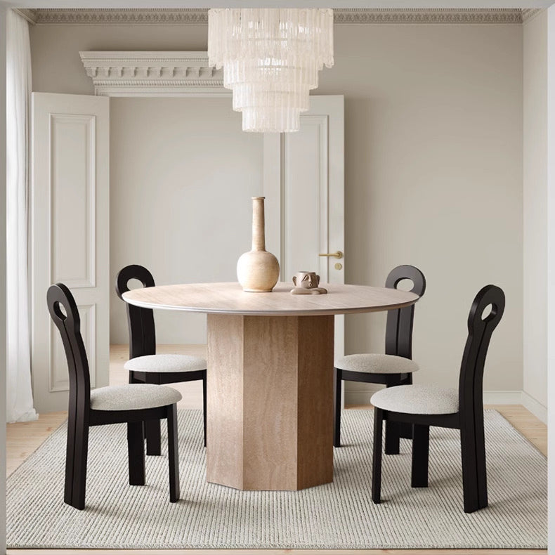 Travertine Sintered Stone Round Dining Table - Cozy Furniture & Lifestyle