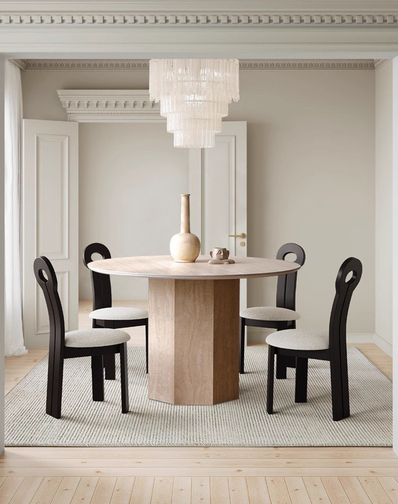 Travertine Sintered Stone Round Dining Table - Cozy Furniture & Lifestyle