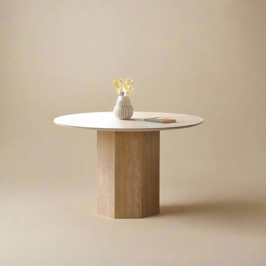 Travertine Sintered Stone Round Dining Table - Cozy Furniture & Lifestyle