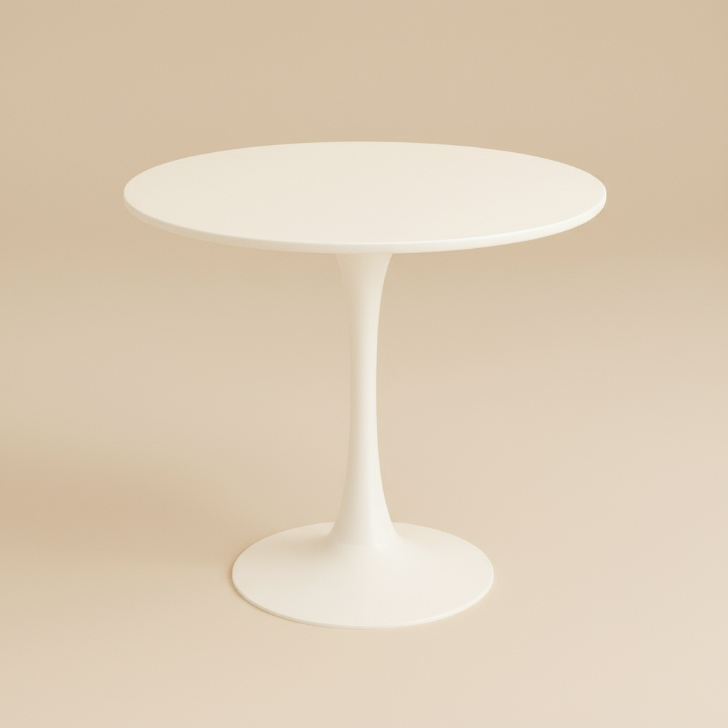 Round white table on a white background