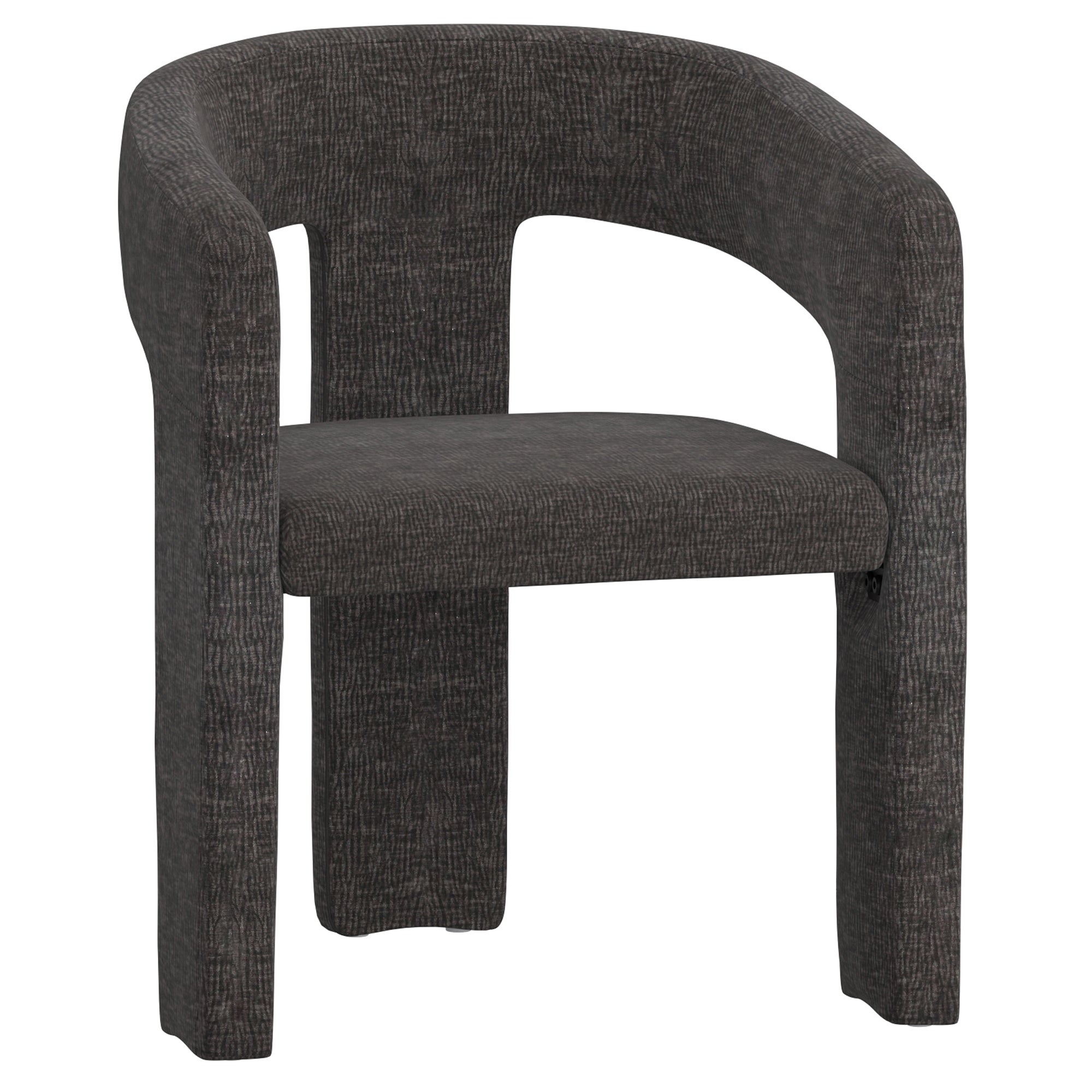 Archway Dining Chair in dark textured upholstery featuring a curved backrest and cushioned seat in a neutral studio setting