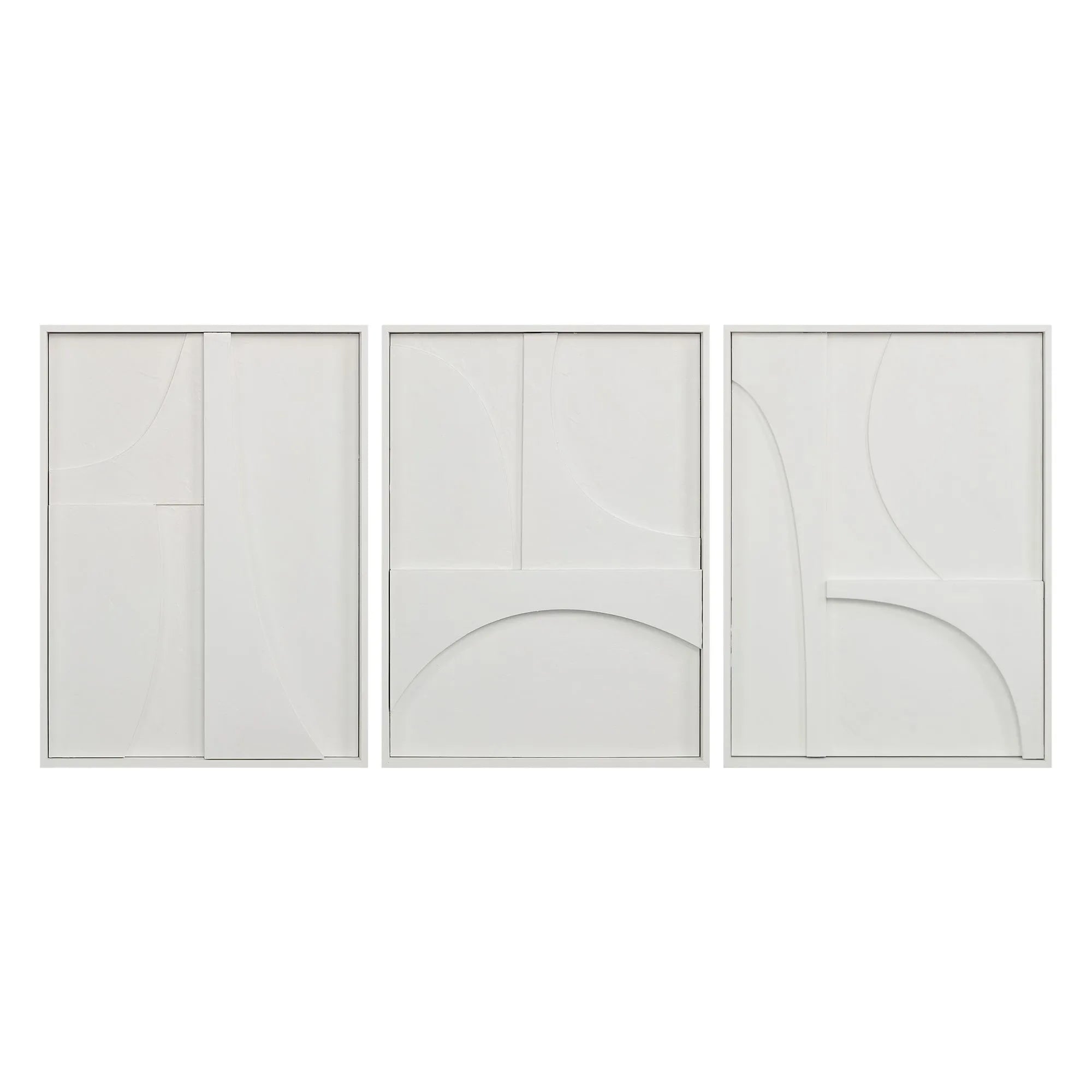 Front view of the Arcus Relief wall art set with sculpted curved panels displayed on a clean white background