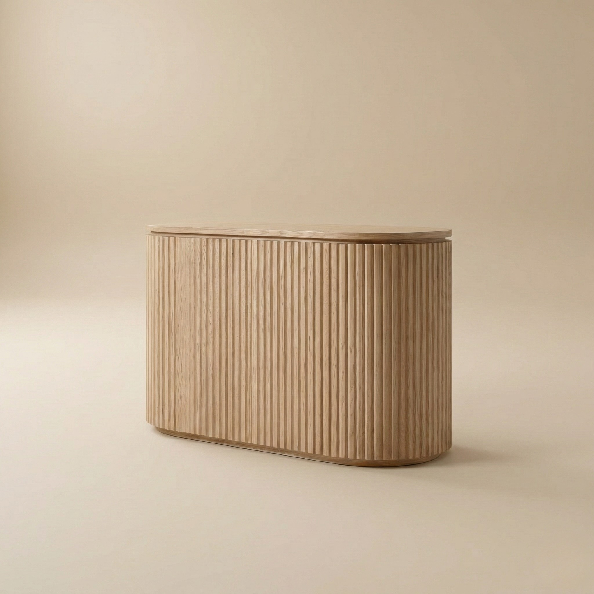 Arden Oak Night Stand with fluted oak body shown from the back view