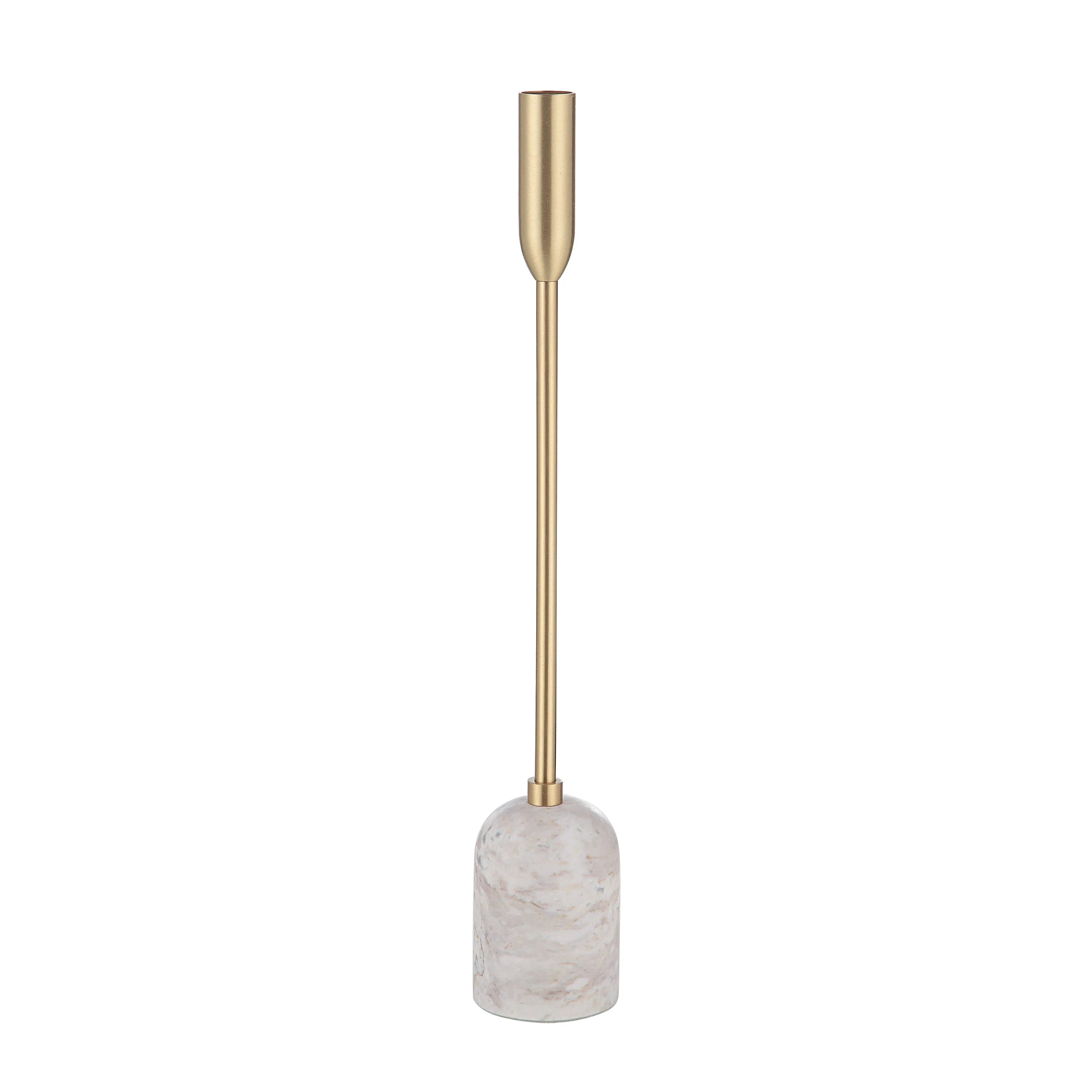 Tall Aurelia Candle Holder with white marble base and sleek brass stem