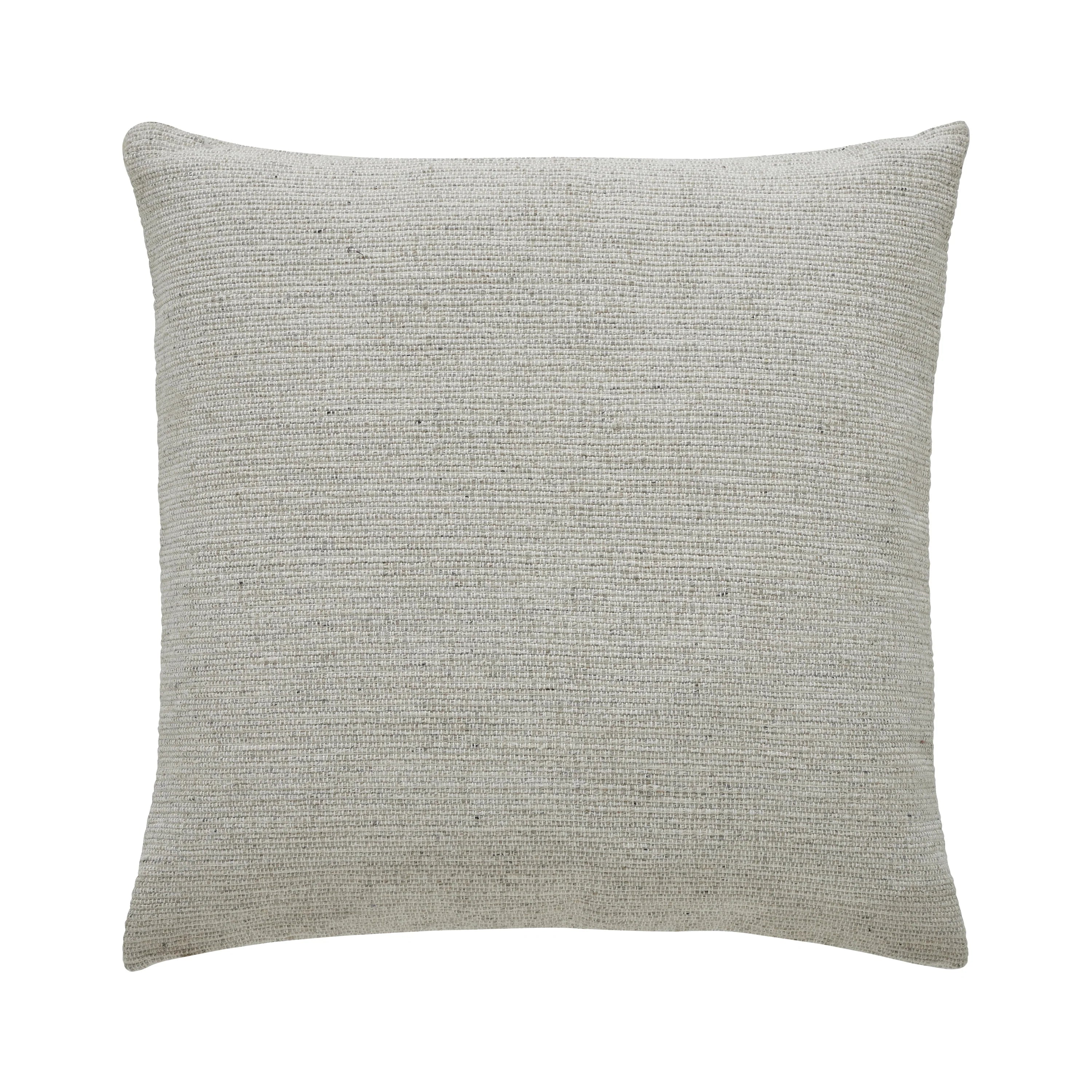 Full front view of the square Bennett stone mix throw pillow in a warm beige textured woven fabric.