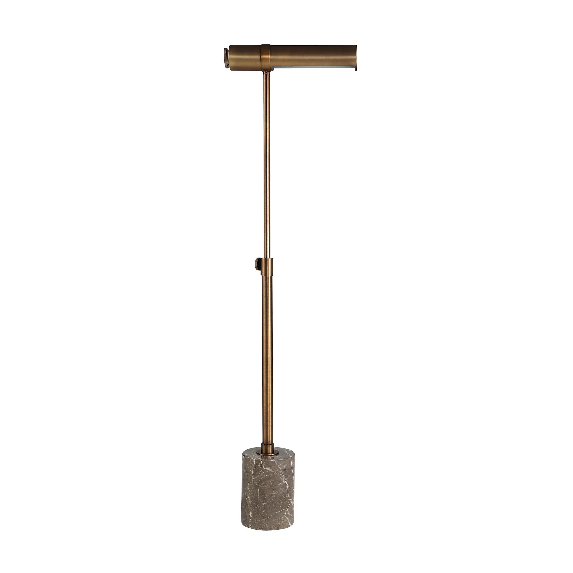 Angled view of the Calloway floor lamp highlighting the telescoping stem mechanism for adjustable height and direction.