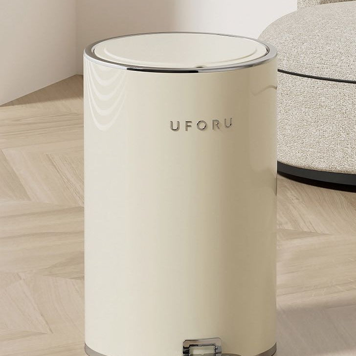 Clara Pedal Bin in cream finish with chrome trim and foot pedal, modern design for minimalist interiors