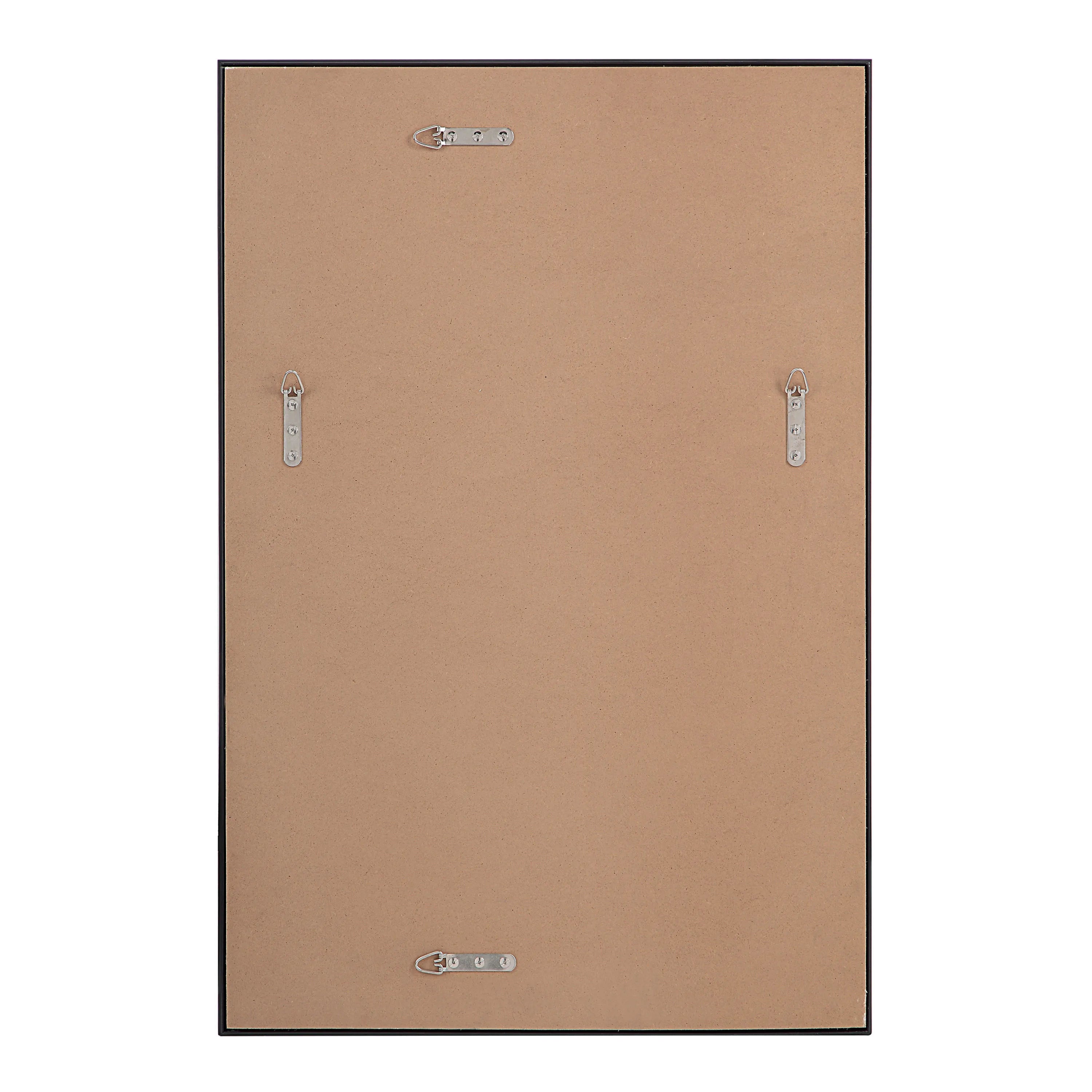 Back view of the EdgeLine Wall Mirror showing mounting hardware and MDF backing