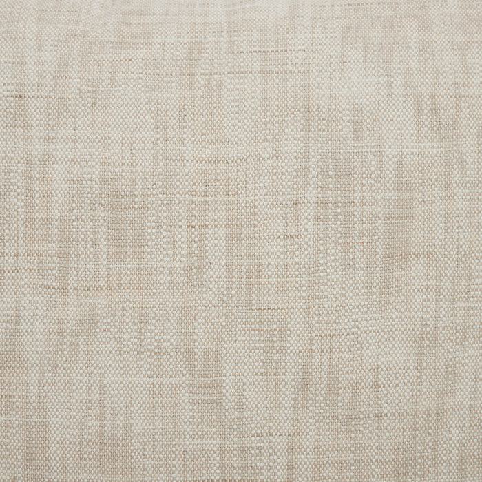 Macro close-up of the light beige woven crosshatch fabric texture on the Eloise throw pillow.