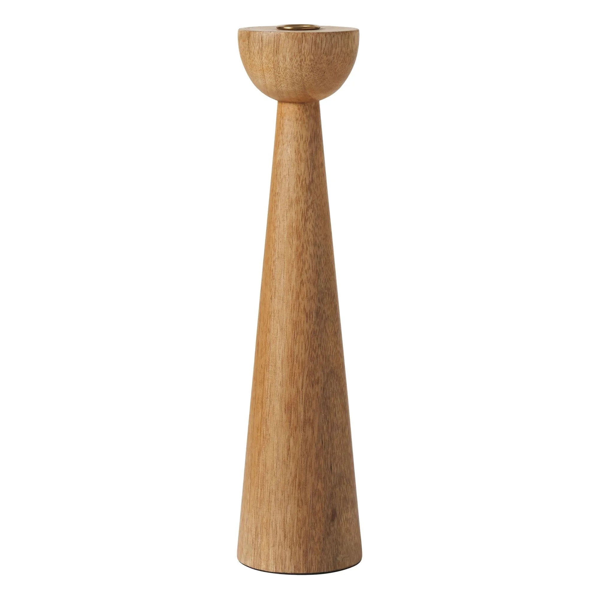 Tall Liora Candle Duo holder crafted from natural wood with smooth conical shape and minimalist design