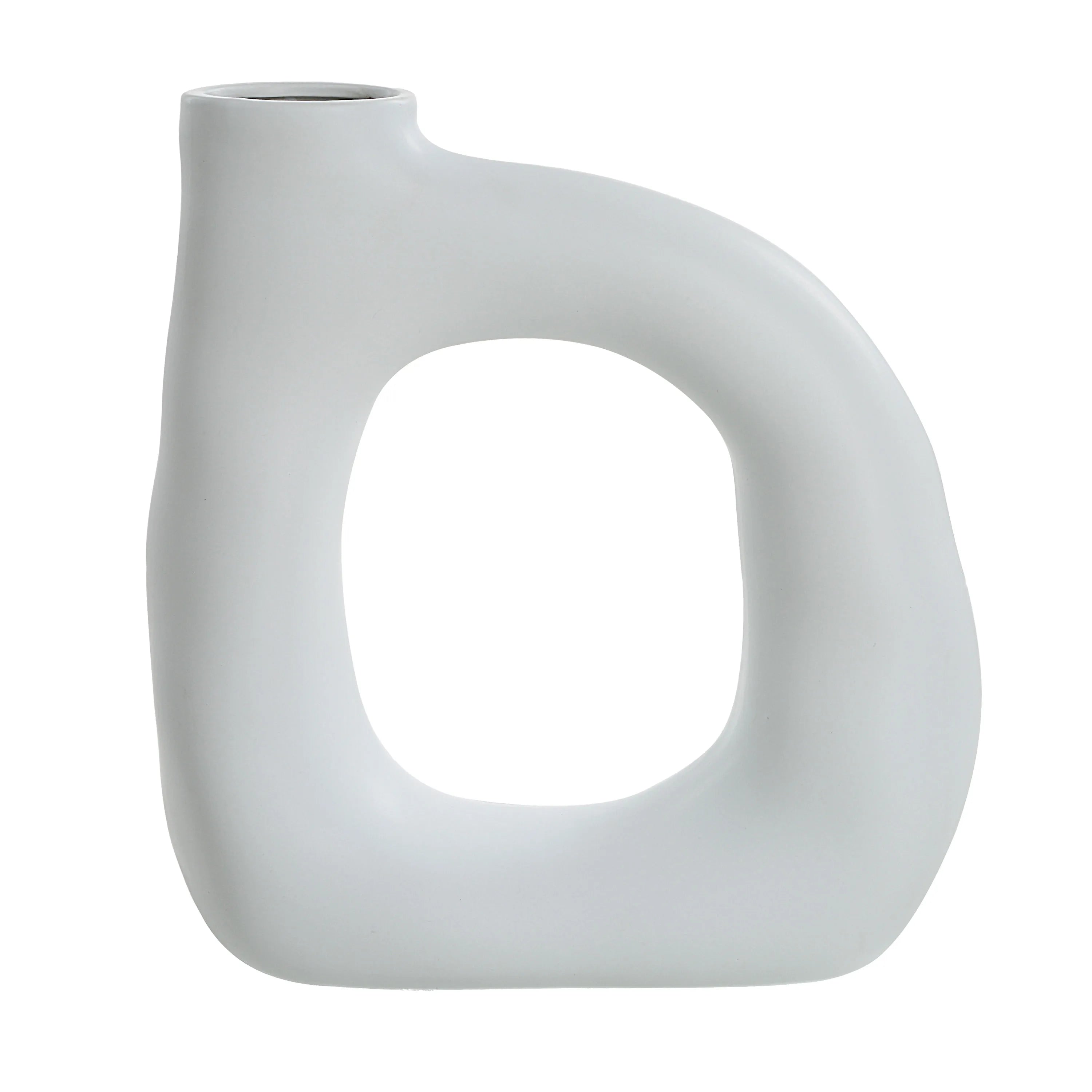 Lunara Vase in matte white finish featuring sculptural open-center design, front angle view