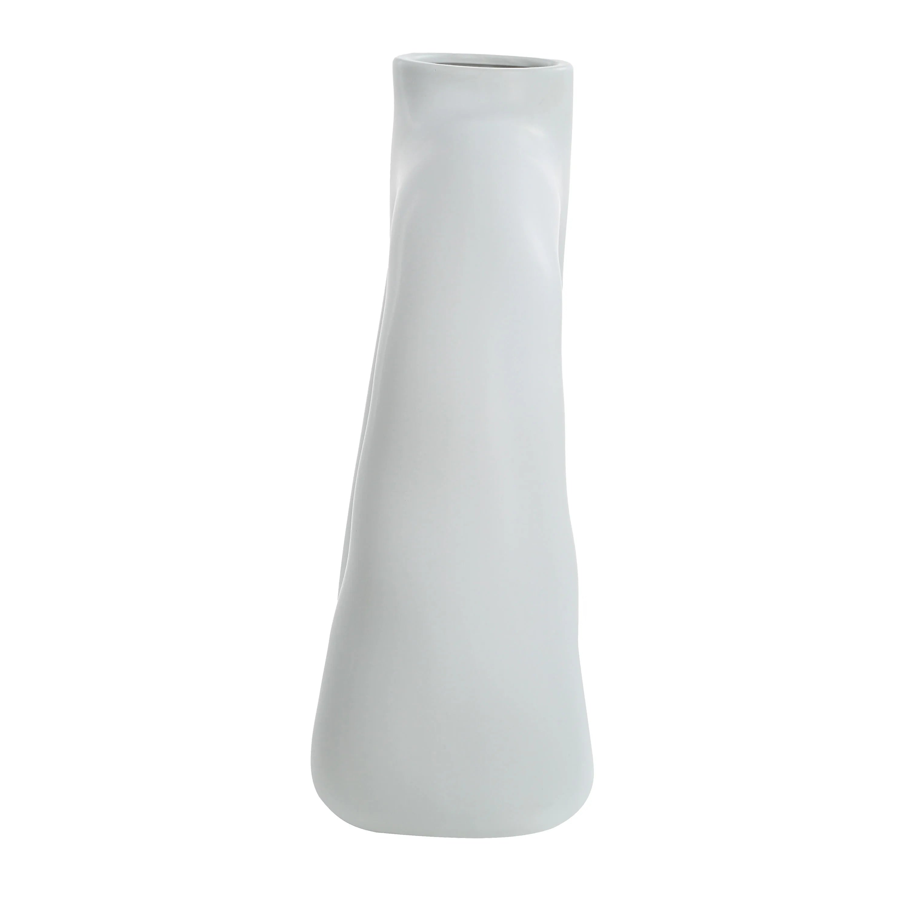 Lunara Vase in matte white with tall minimalist silhouette and subtle organic curves