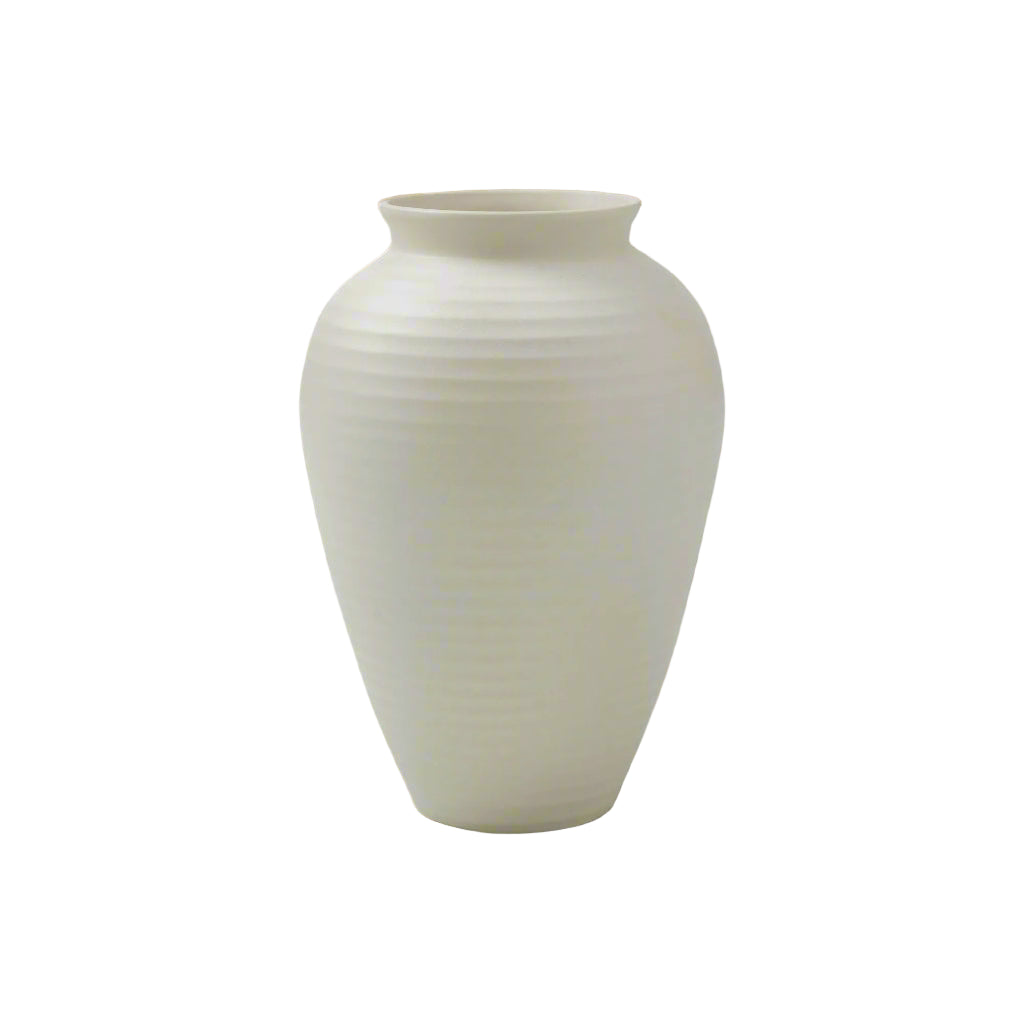Nara Ceramic Vase with smooth ribbed texture and elegant matte white finish in a minimalist design
