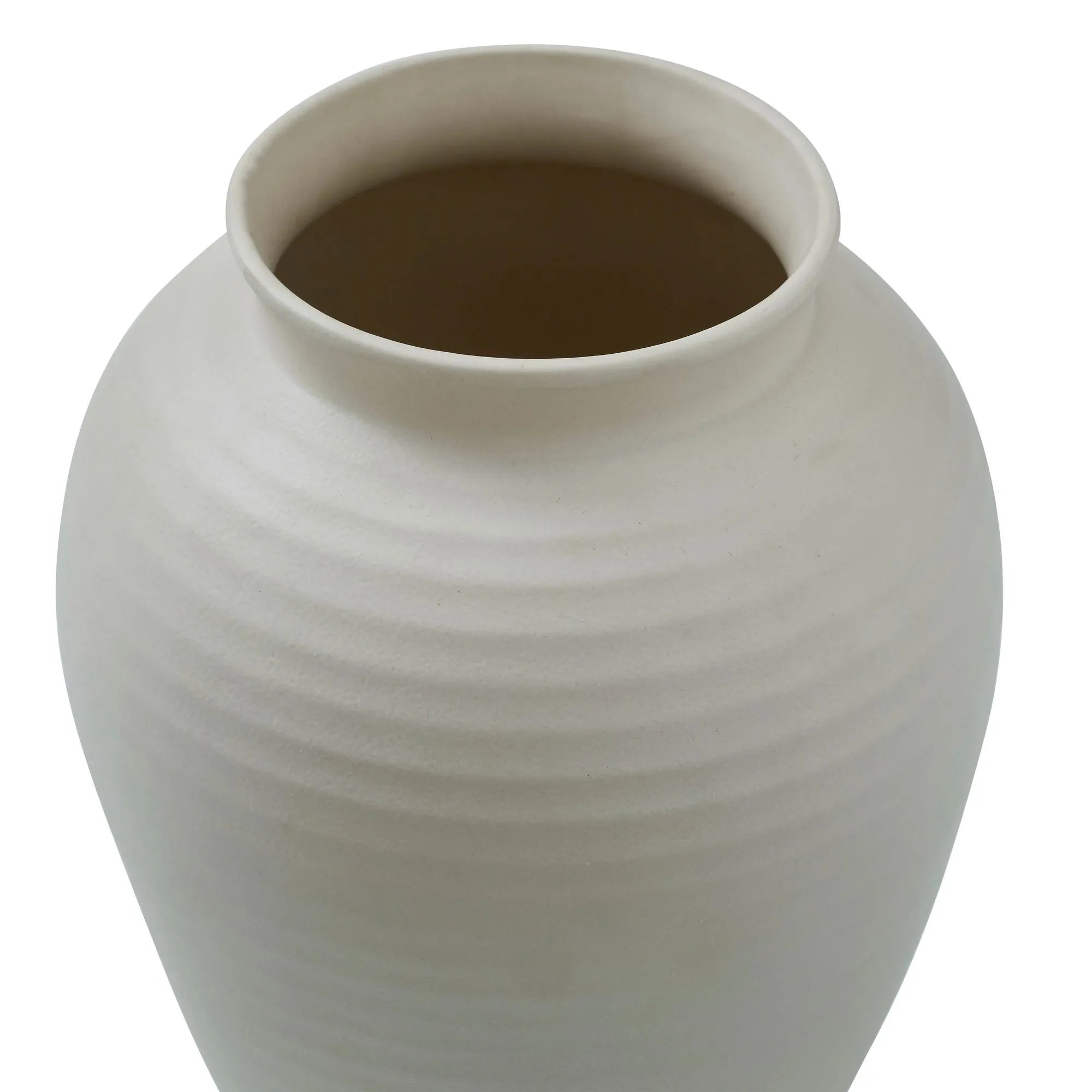 Top view of Nara Ceramic Vase showing its smooth matte texture and wide curved opening in neutral white tone
