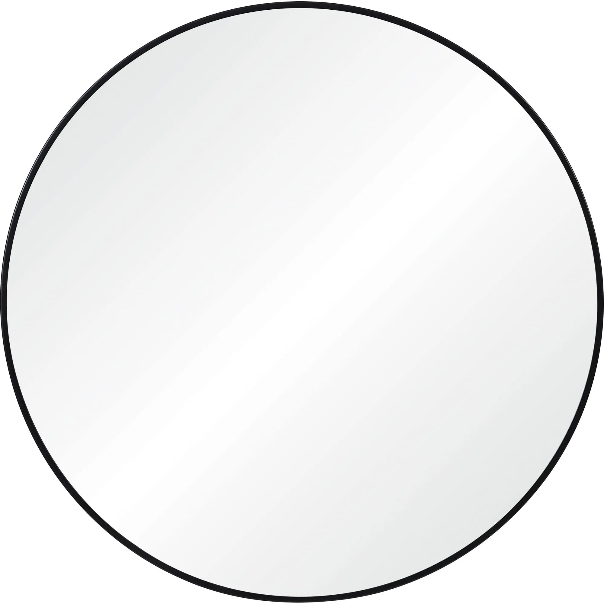 Front view of the Nova Wall Mirror featuring a round design with a slim black metal frame