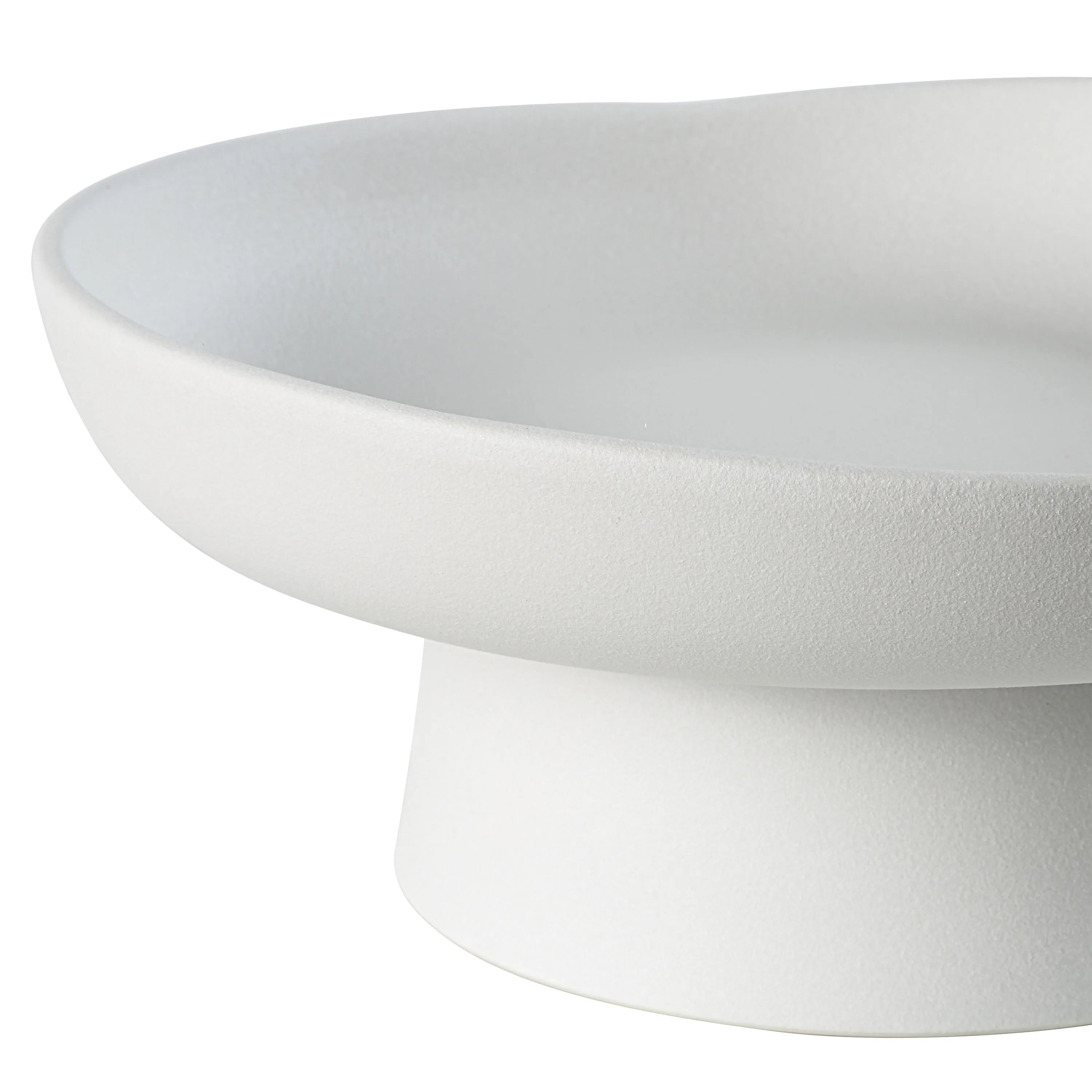 Close-up of Orla Ceramic Bowl showing matte white texture and curved pedestal base