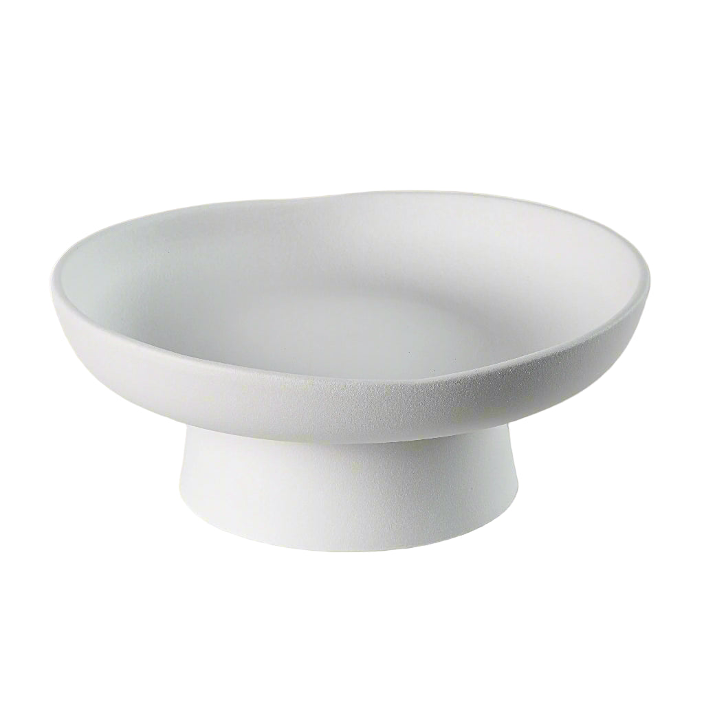 Orla Ceramic Bowl in matte white finish with a wide curved rim and elevated pedestal base