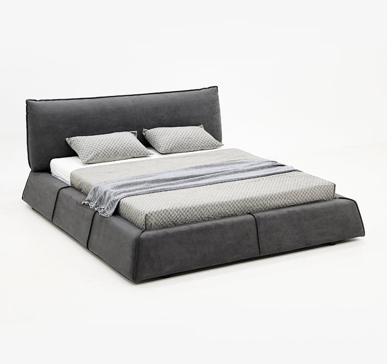 Paris Elegance Grey Platform Bed featuring sleek low profile frame and padded headboard in modern minimalist design