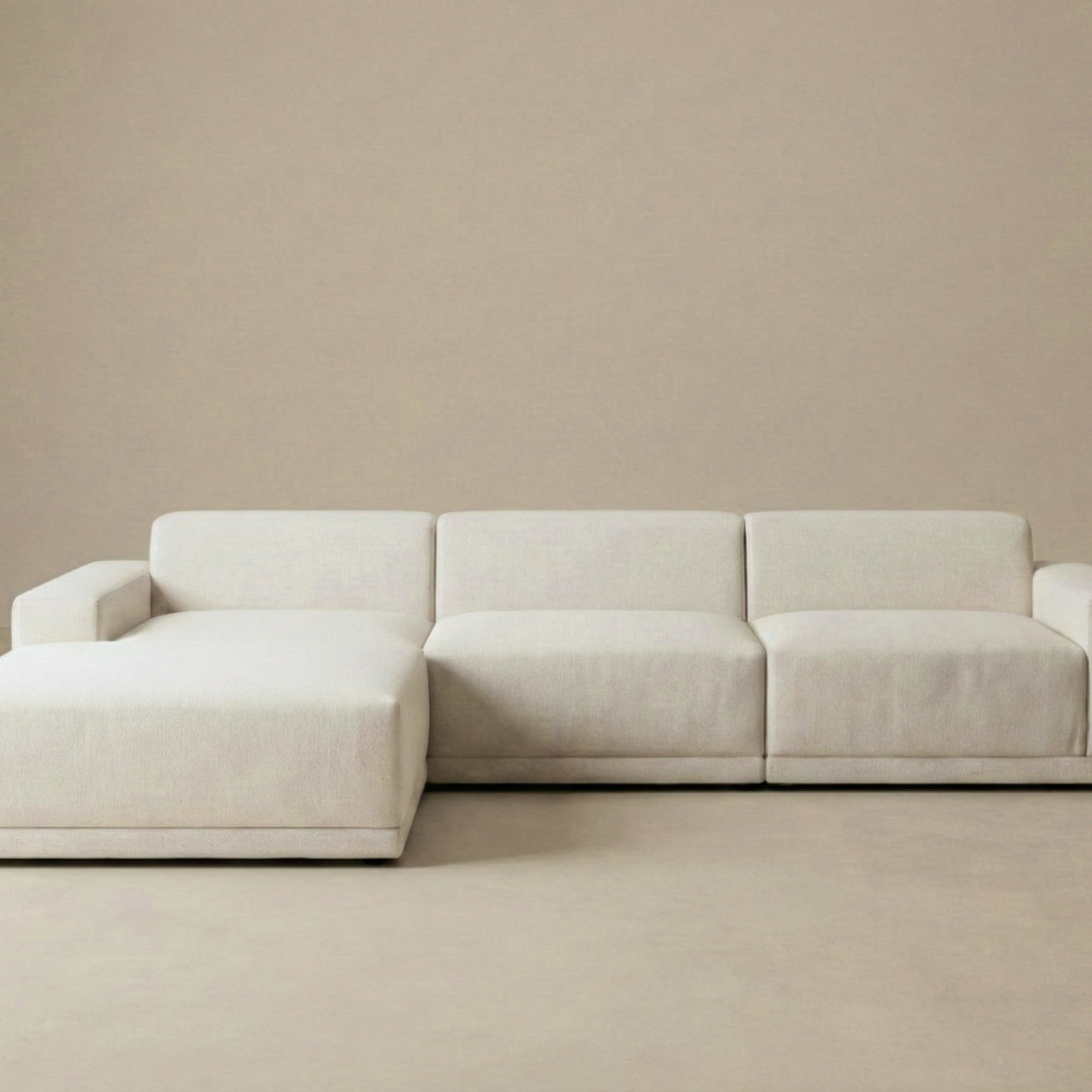 Solis Linen Modular Sofa with left chaise shown from front view in a neutral studio setting