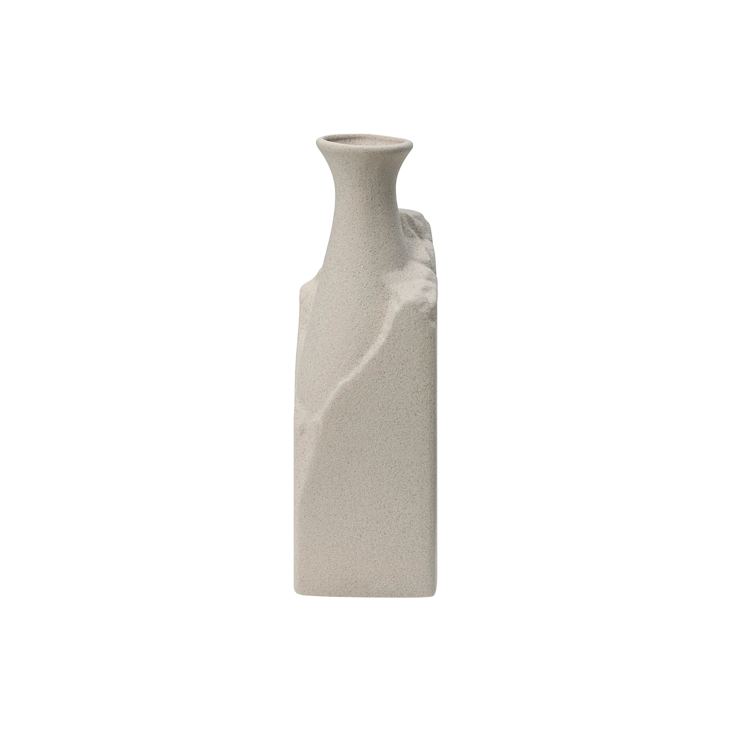 Terra Ridge Ceramic Vase with sculpted ridge texture and matte beige finish