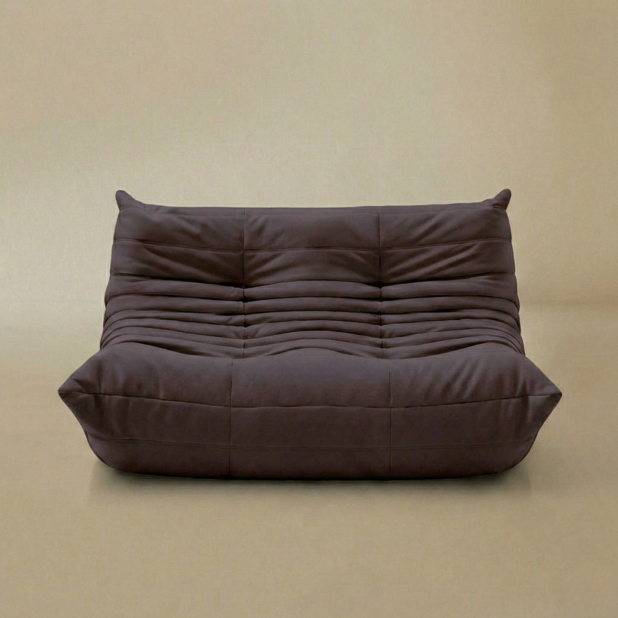 TOGO Lounger two-seater in dark matte gray with classic deep tufted channels.
