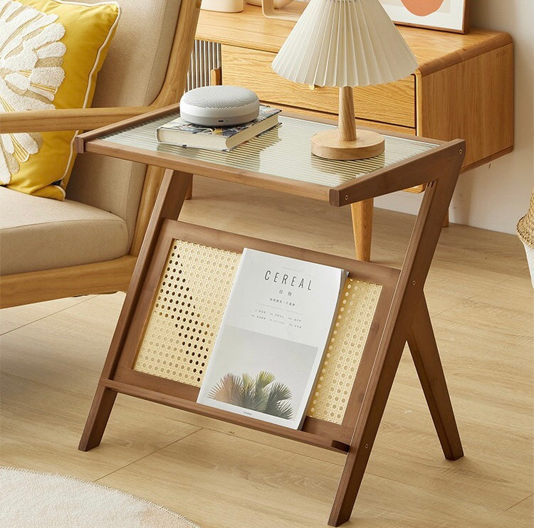 Rattan glass deals side table