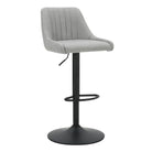 Gray bar stool with a black base on a white background