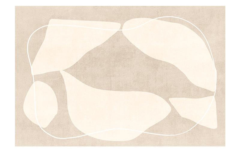 Almond Curves Art Rug featuring soft beige abstract shapes with flowing white lines