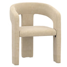 Side angle of the Archway Dining Chair featuring a curved upholstered backrest and cushioned beige seat in a neutral studio setting
