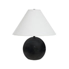 Arlo Black Marble Sphere Table Lamp with white conical fabric shade and polished stone base on plain background