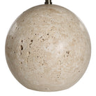 Close-up of Arlo Sphere Table Lamp showing natural travertine stone base with smooth round texture and organic pores