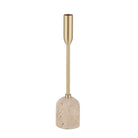 Aurelia Candle Holder medium size featuring brass stem and travertine stone base on white background