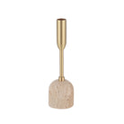 Aurelia Candle Holder small size with brass stem and travertine stone base on white background
