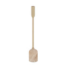 Aurelia Candle Holder tall size with brass stem and travertine stone base on white background