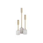 Set of Aurelia Candle Holders with white marble bases and brass stems in three varying heights