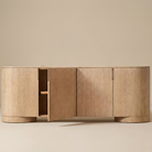 Front view of Aurelian cabinet with door open showing the sturdy construction and shelf placement.