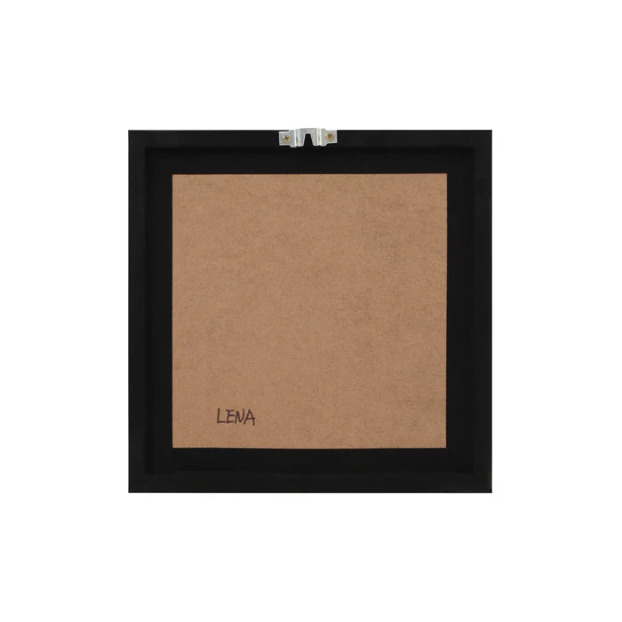 Back view of the Beatrice framed wall art showing a flat wooden backing and secure sawtooth mounting hardware.