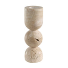 Short Caelo Candle Duo holder crafted from natural travertine stone with sculptural rounded form and organic beige texture